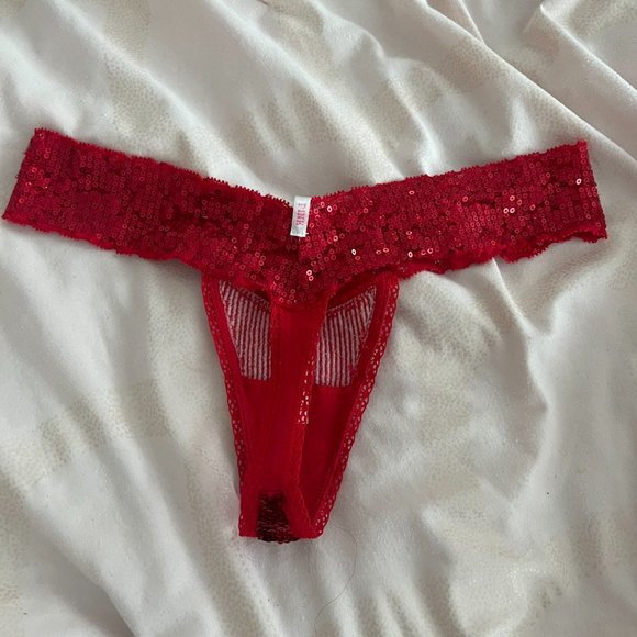 Victoria's Secret PINK BLING Sequin red Thong size small *please read* - Picture 2 of 8
